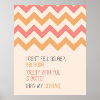 Love quote art print Chevron pattern coral ポスター
