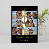 Love Quote Black Trendy Collage Wedding 6 Photos 箔招待状 (立ち正面)