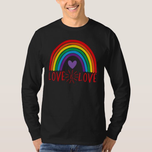 Love Rainbow LGBTQ LGBT Pride Hearts Day Valentine Tシャツ (正面)