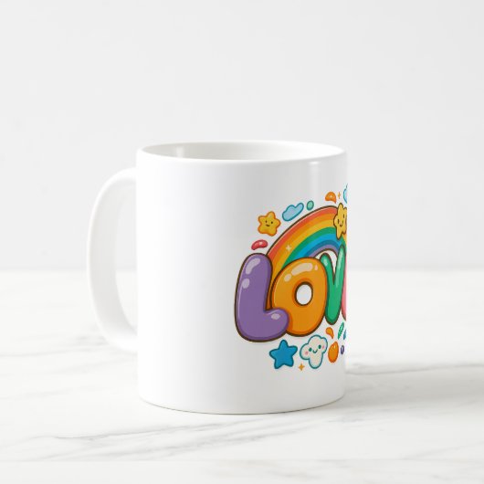 🌈💖 “LOVE” Rainbow Mug ☕✨ コーヒーマグカップ (正面左)