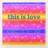 Love Rainbow Sparkle Drinkコースター ガラスコースター (正面)