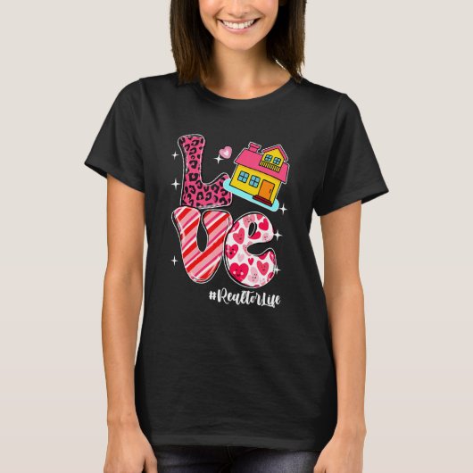LOVE Realtor Life Messy Bun Women Valentine's Day Tシャツ (正面)