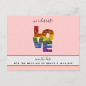 LOVE Redテーマの同性の結婚式Save the Date Pos ポストカード (正面)