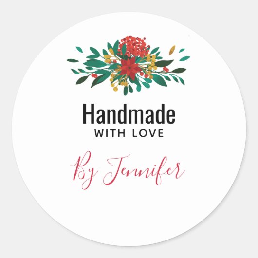 Love Red Greenと金ゴールドモダンフローラで手作り ラウンドシール (正面)