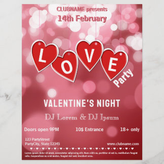 LOVE Red Hearts Valentine's Day Party Flyer チラシ