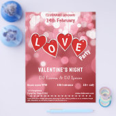 LOVE Red Hearts Valentine's Day Party Flyer チラシ (シングル)