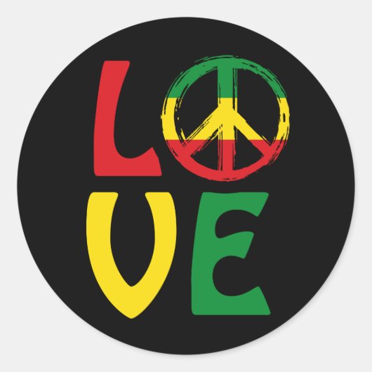 LOVE Reggae with peace symbol ラウンドシール (正面)