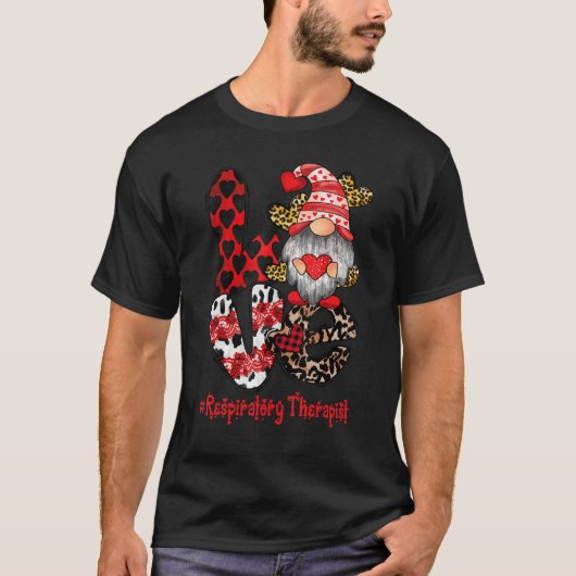 Love Respiratory Therapist Gnome heart Valentine's Tシャツ (正面)