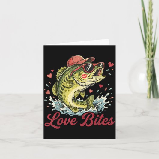 Love Retro Bites Fishing Fisherman Valentines Day  カード (正面)