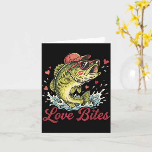 Love Retro Bites Fishing Fisherman Valentines Day  カード (黄色い花)