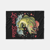 Love Retro Bites Fishing Fisherman Valentines Day  フリースブランケット (正面(横))