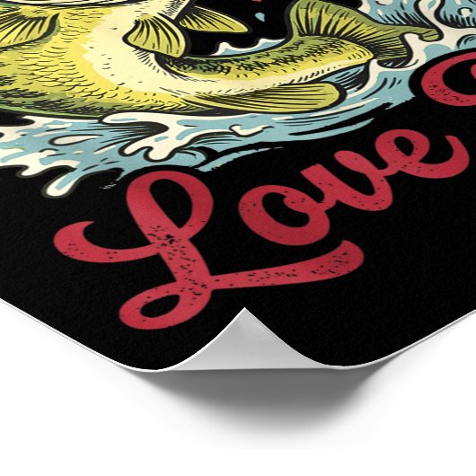 Love Retro Bites Fishing Fisherman Valentines Day  ポスター (角)