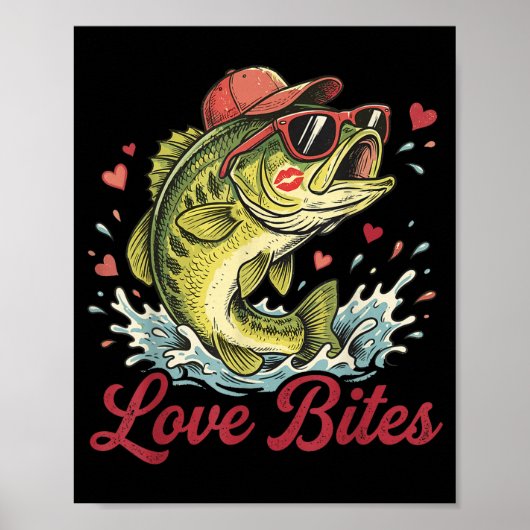 Love Retro Bites Fishing Fisherman Valentines Day ポスター (正面)