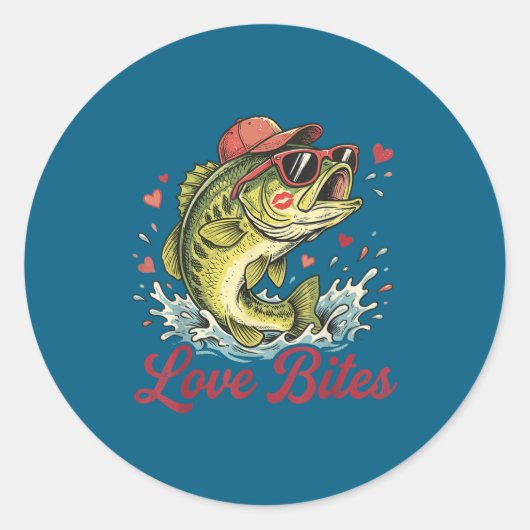 Love Retro Bites Fishing Fisherman Valentines Day ラウンドシール (正面)