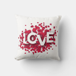 LOVE Rose Petals Typography – ロマンティックポスター クッション