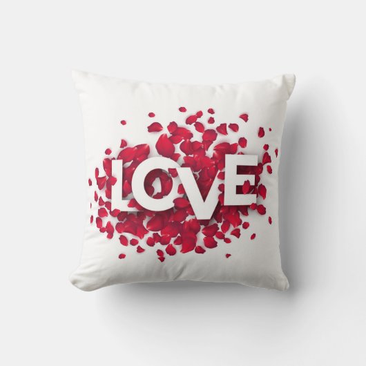 LOVE Rose Petals Typography – ロマンティックポスター クッション (正面)
