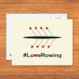 Love Rowingのスローガンとボート ポストカード
