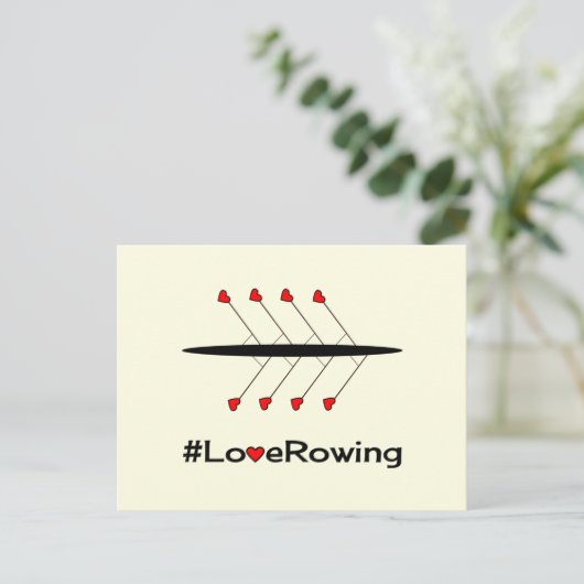 Love Rowingのスローガンとボート ポストカード (スタンド正面)