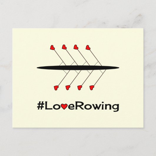 Love Rowingのスローガンとボート ポストカード (正面)
