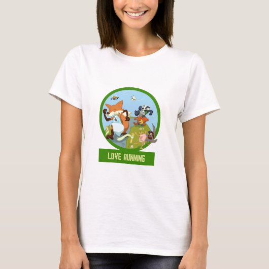 Love Running Funny Woodland Animal Race Cartoon Tシャツ (正面)