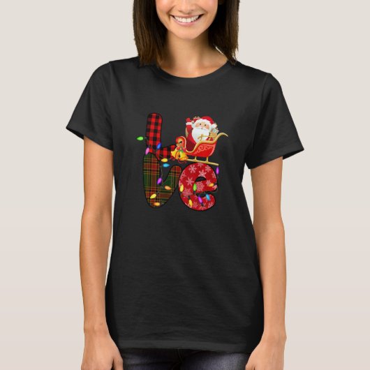 Love Santa Xmas Lights Red Buffalo Plaid Snowing C Tシャツ (正面)