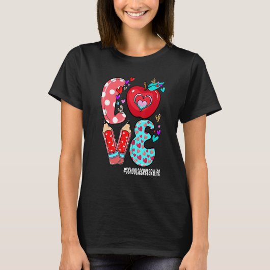 LOVE School Secretary Life Leopard Heart Valentine Tシャツ (正面)