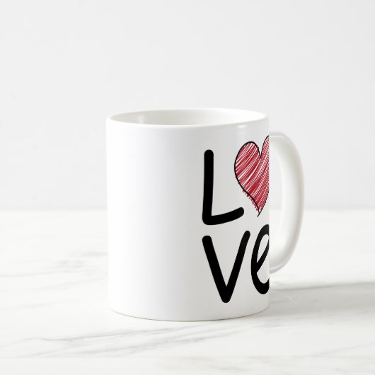 Love Scribbled Hand Drawn Red Heart Minimalist コーヒーマグカップ (正面右)