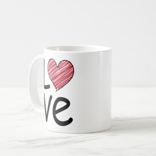Love Scribbled Hand Drawn Red Heart Minimalist コーヒーマグカップ (正面左)