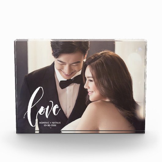 Love Scriptパーソナライズされたの結婚写真 フォトブロック (正面)