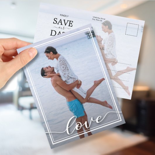 LOVE Script結婚の写真Save the Date 案内ポストカード