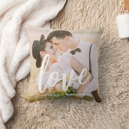 Love Script Elegant Modern Photo Throw Pillow クッション (ブランケット)