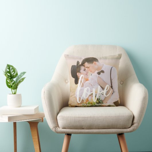 Love Script Elegant Modern Photo Throw Pillow クッション (椅子)