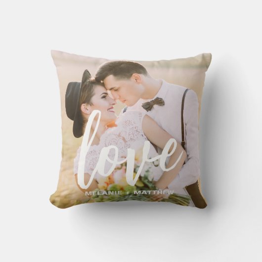Love Script Elegant Modern Photo Throw Pillow クッション (正面)