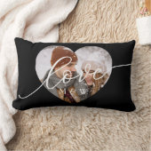 Love Script Heart Photo Black ランバークッション (ブランケット)
