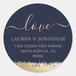 Love Script, Navy and Gold Foil 結婚's ラウンドシール