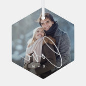 Love Script Overlay写真とイニシャル ガラスオーナメント (裏面)