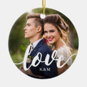 Love Script Overlay写真とイニシャル セラミックオーナメント (正面)