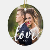 Love Script Overlay写真とイニシャル セラミックオーナメント (左)