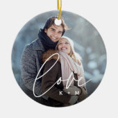 Love Script Overlay写真とイニシャル セラミックオーナメント (正面)