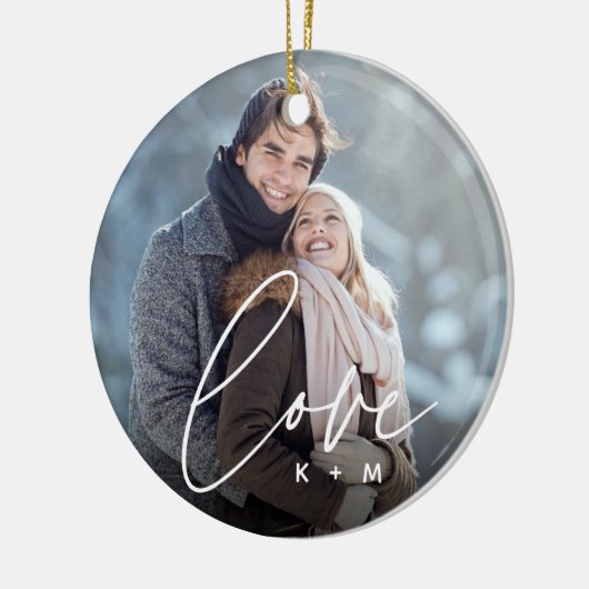 Love Script Overlay写真とイニシャル セラミックオーナメント (左)