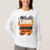 Love Scripture Glowing Sunset Over Water Tシャツ (正面)
