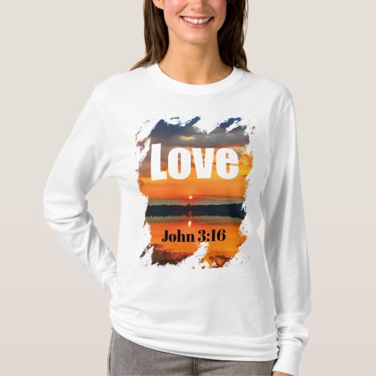 Love Scripture Glowing Sunset Over Water Tシャツ (正面)