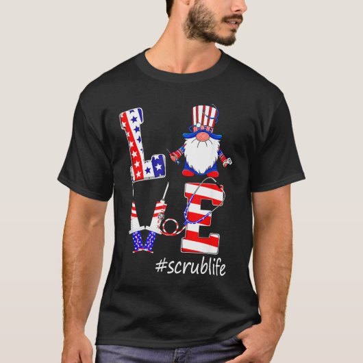 Love Scrub Life Nurse Gnomes 4th Of July American  Tシャツ (正面)