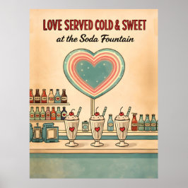 Love Served Cold & Sweet Retro Soda Fountain ポスター