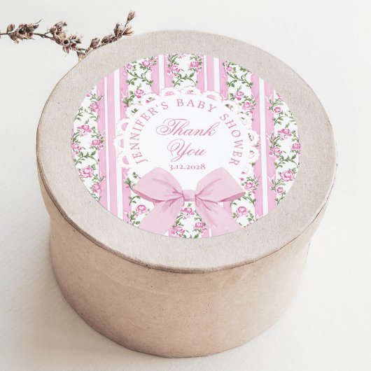 Love Shack Baby Coquette Pink Bow Thank you ラウンドシール