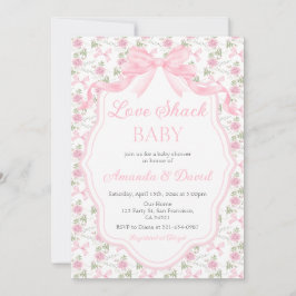  Love Shack Baby Pink Bow Baby Shower Girl 招待状