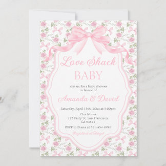 Love Shack Baby Pink Bow Baby Shower Girl 招待状