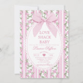 Love Shack Baby Pink Bow Coquette Baby Shower 招待状 (正面)