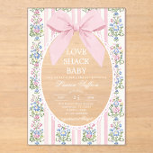 Love Shack Baby Pink Bow Floral Baby Shower アクリル招待状 (正面)