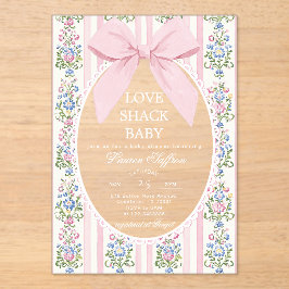 Love Shack Baby Pink Bow Floral Baby Shower アクリル招待状